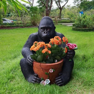Epoch Outdoor Garden Sculpture Bear Flower Pot Planter - Unique Yard Statue Decoration, Interesting Law Ou In Multi