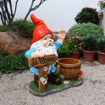 Epoch Outdoor Garden Sculpture Gnome Flower Pot Planter - Unique Yard Statue Decoration, Interesting Law O In Multi