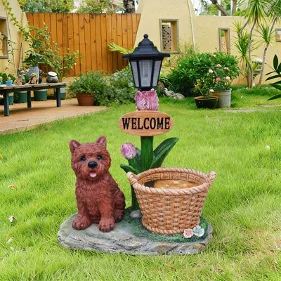 Epoch Sitting Akita Dog Planter Garden Decor In Multi