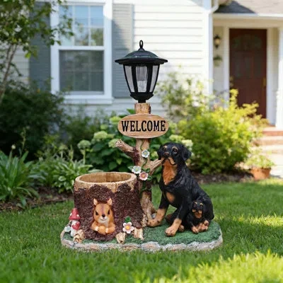 Epoch Sitting Puppy Solar Planter Outdoor Statue In Brown