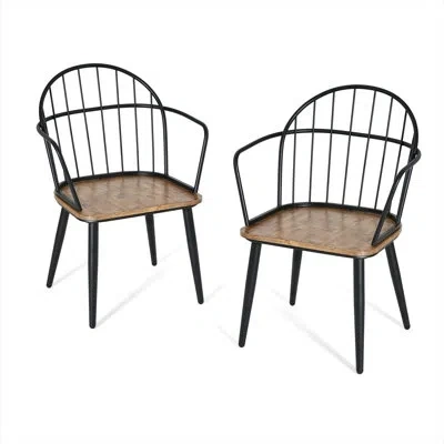 Epoch Stylish Indoor Dining Chair Set With Metal Legs And Wooden Seat, Perfect For Modern And Industrial D In Brown