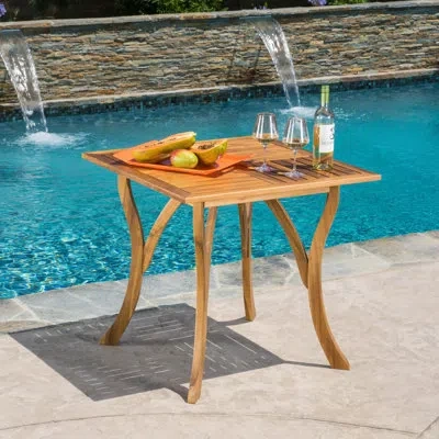 Epoch Stylish Outdoor Acacia Wood Square Dining Table With Teak Finish For Patio And Backyard In Brown