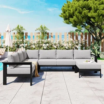 Epoch U-shaped Multi-person Outdoor Sofa Set, Ideal For Gardens, Backyards, And Balconies, With Comfortabl In Gray