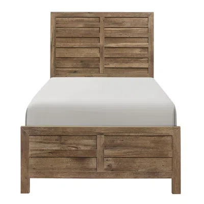 Epoch Weathered Pine 1pc Bed Modern Line Pattern Style Wooden Bedroom Furniture In Brown Mix