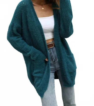 Epretty Fuzzy Eyelash Cardigan Sweater In Blue