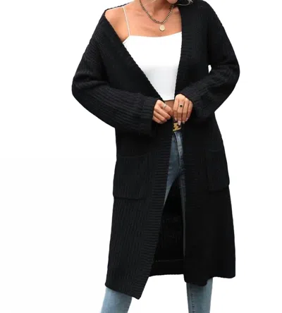 Epretty Knit Long Open Cardigan In Black
