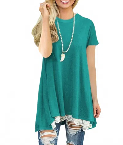 Epretty Long Lace Bottom Shirt In Teal In Green
