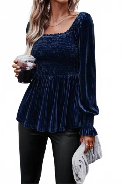 Epretty My Mysterious Side Velvet Top In Navy In Gray