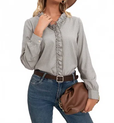 Epretty Polka Dot Ruffle Blouse In Grey In Gray