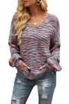 Epretty Space-dye Knit V-neck Sweater In Blue In Multi