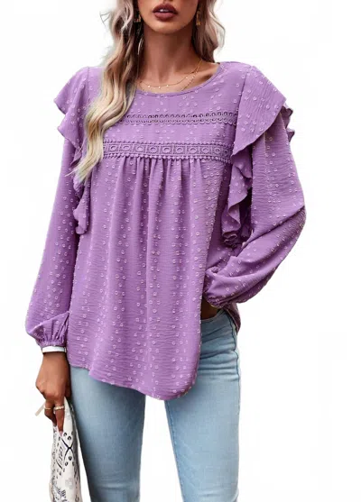 Epretty Swiss Dots Ruffle Trim Blouse In Purple In Pink
