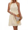 Epretty Textured Embroider Print Belted Halter Dress In Apricot In Nude