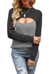 Epretty Two-tone Colorblock Cutout Sweater In Dark Grey In Black