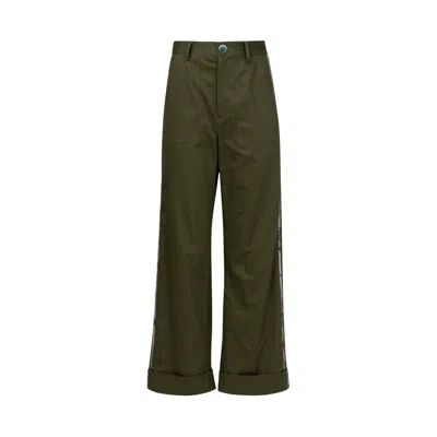 Equalshuman Women's Army Green Pants Art Stripes