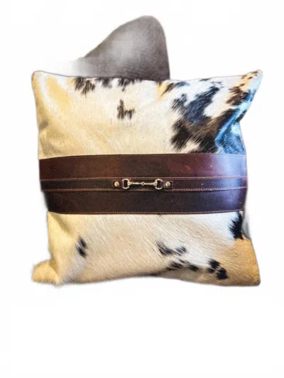 Equipage Snaffle Bit Cowhide Leather Pillow Cover #1 In Brown/ White/ Black In Multi
