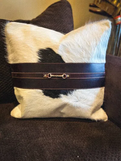Equipage Snaffle Bit Cowhide Leather Pillow Cover #3 In Brown In White