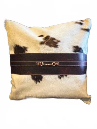 Equipage Snaffle Bit Cowhide Leather Pillow Cover #4 In Brown/ White/ Black In Gold