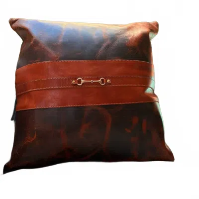 Equipage Snaffle Bit Leather Pillow Cover In Brown