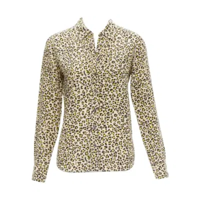 Pre-owned Equipment 100% Silk Brown Black Leopard Print Long Sleeve Shirt Xs
