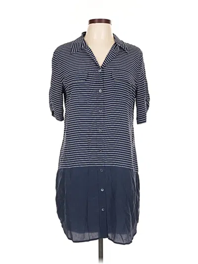 Pre-owned Equipment 3/4 Sleeve Silk Top Blue Collared Neckline Tops