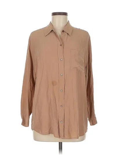 Pre-owned Equipment 3/4 Sleeve Silk Top Tan Collared Neckline Tops In Brown