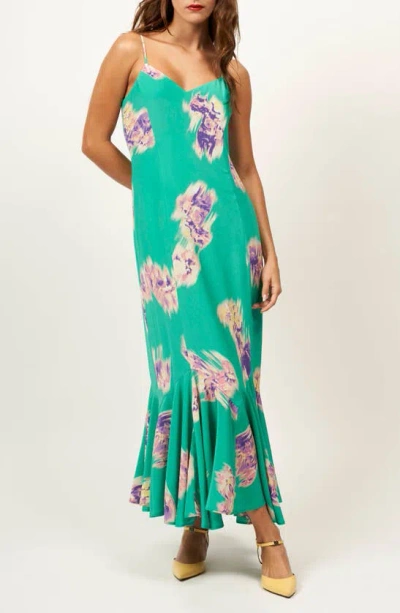 Equipment Adina Floral Print Sleeveless Silk Midi Dress In Emerald Multi
