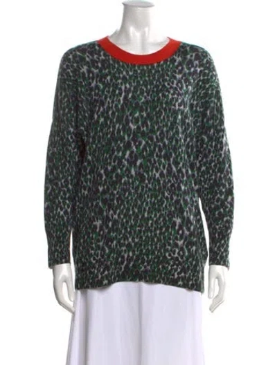 Pre-owned Equipment Animal Print Crew Neck Sweater In Green