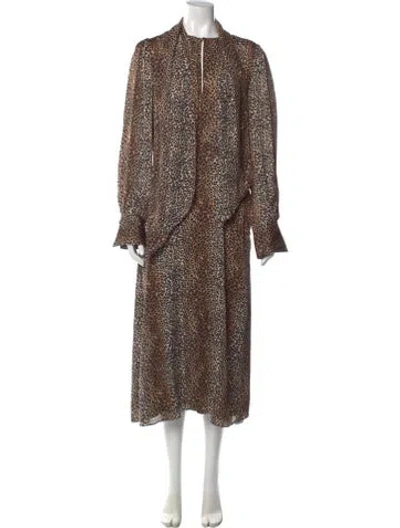 Pre-owned Equipment Animal Print Long Dress In Brown