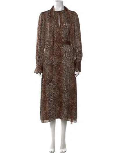 Pre-owned Equipment Animal Print Long Dress In Brown