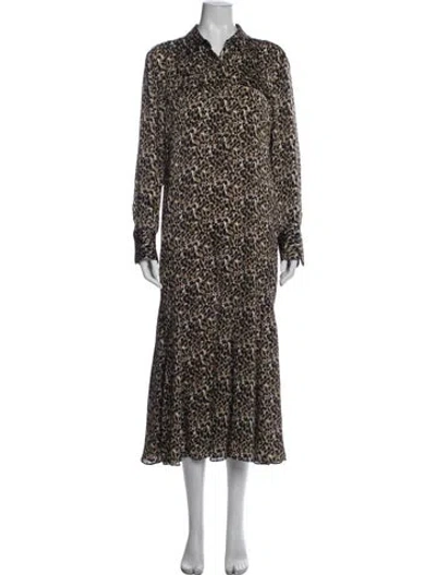 Pre-owned Equipment Animal Print Long Dress W/ Tags In Brown