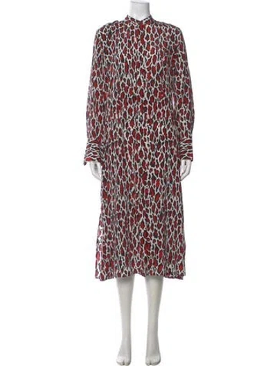 Pre-owned Equipment Animal Print Long Dress In White