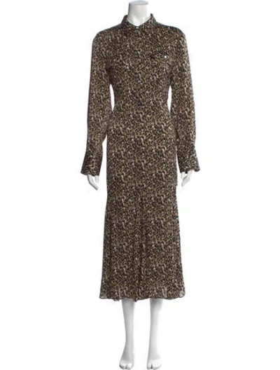 Pre-owned Equipment Animal Print Midi Length Dress In Brown