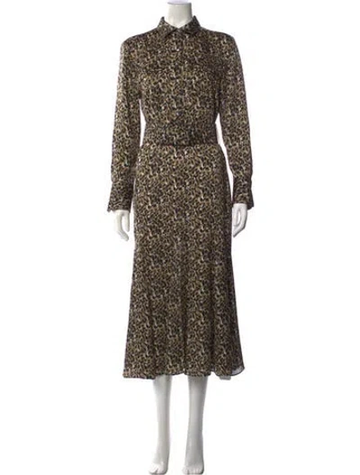 Pre-owned Equipment Animal Print Midi Length Dress In Brown