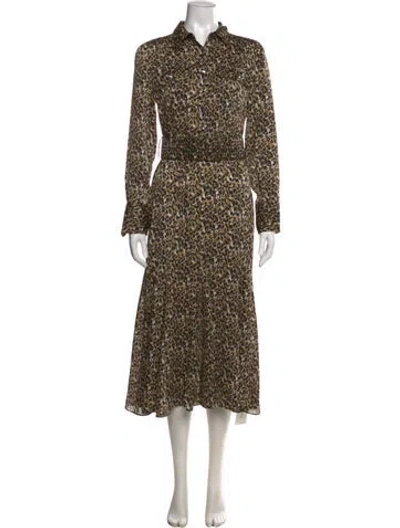 Pre-owned Equipment Animal Print Midi Length Dress In Green