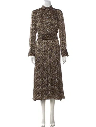 Pre-owned Equipment Animal Print Midi Length Dress In Green