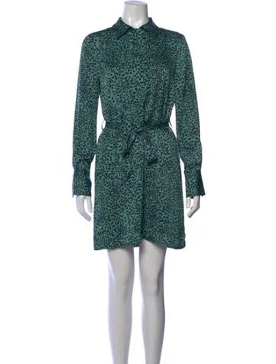Pre-owned Equipment Animal Print Mini Dress In Green