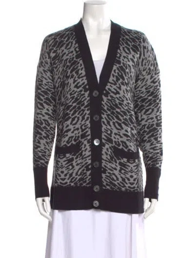 Pre-owned Equipment Animal Print V-neck Sweater In Gray