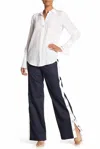 Equipment Arwen High Rise Cotton W Snaps Wide Leg Pants In Navy Blue In Blue