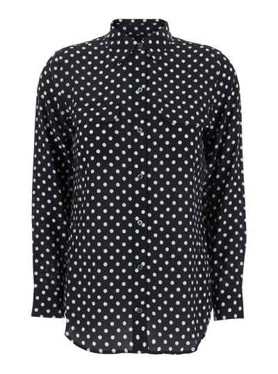 Equipment Black Shirt With All-over Polka Dot Motif And Patch Pockets On The Chest In Silk Woman