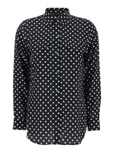 EQUIPMENT BLACK SHIRT WITH ALL-OVER POLKA DOT MOTIF AND PATCH POCKETS ON THE CHEST IN SILK WOMAN