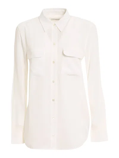 Equipment Patch Pockets Silk Shirt In Blanco
