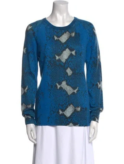 Pre-owned Equipment Cashmere Animal Print Sweater In Blue