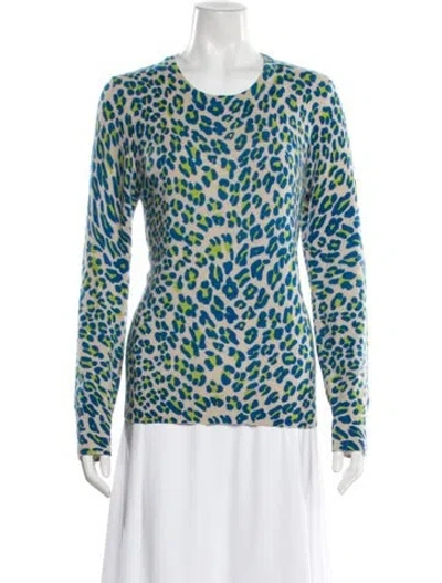 Pre-owned Equipment Cashmere Animal Print Sweater In Blue