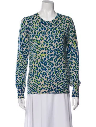Pre-owned Equipment Cashmere Animal Print Sweater In Blue