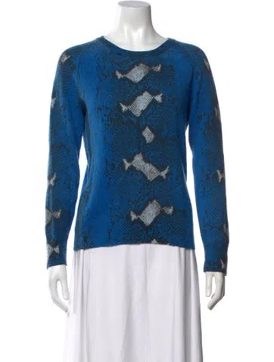 Pre-owned Equipment Cashmere Animal Print Sweater In Blue