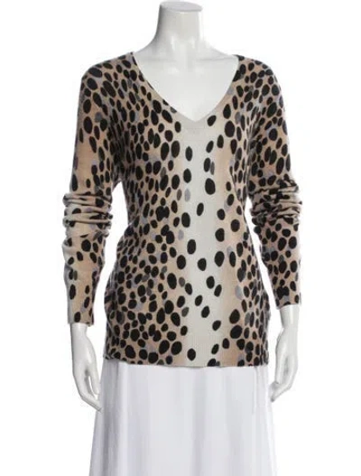Pre-owned Equipment Cashmere Animal Print Sweater In Brown