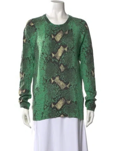 Pre-owned Equipment Cashmere Animal Print Sweater In Green