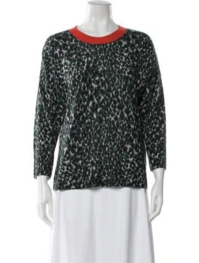 Pre-owned Equipment Cashmere Animal Print Sweater In Green