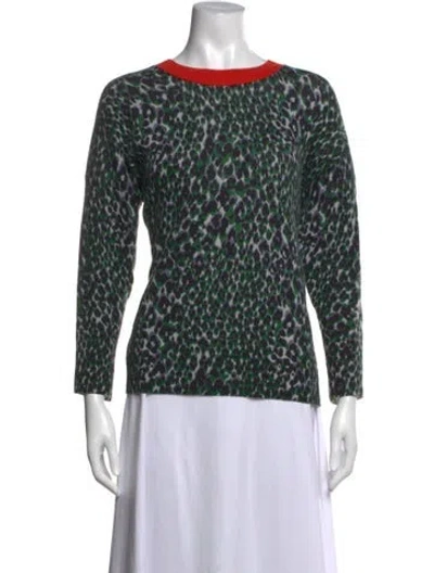 Pre-owned Equipment Cashmere Animal Print Sweater In Green