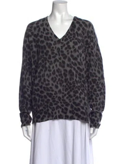 Pre-owned Equipment Cashmere Animal Print Sweater In Grey
